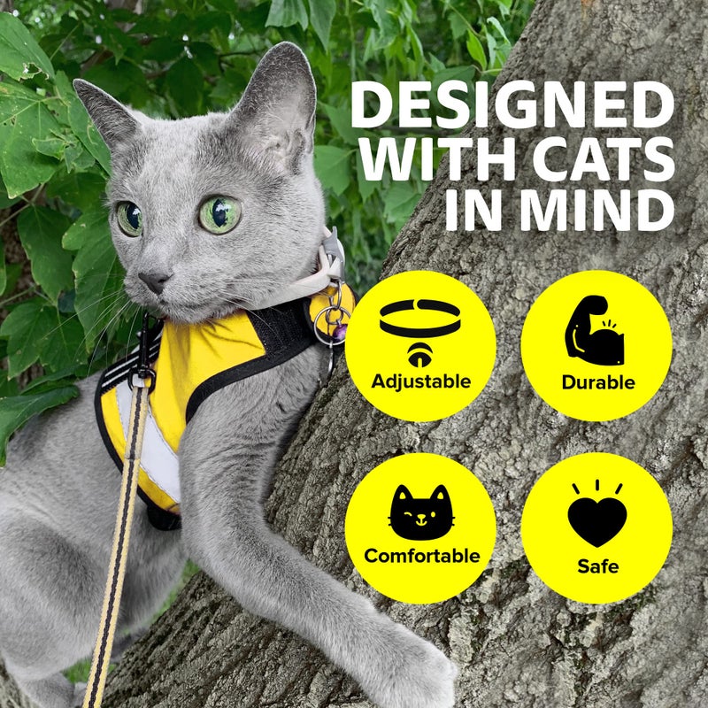 Kitty Holster Reflective Cat Harness â€“ High-Visibility Cat Harness for Travel, Day and Night Walking - Soft Cotton Cat Accessories, Breathable, Secure & Washable, Made in USA - Sunshine Yellow, M to L - Image 4